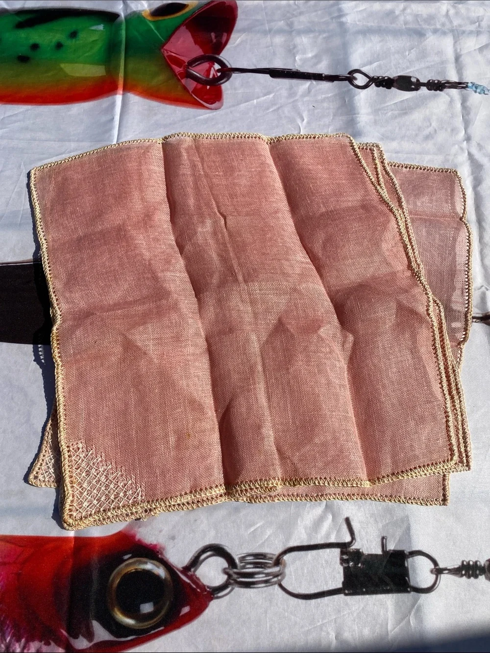 Vintage Dusty-Rose Hue Linen Napkins/Placemat Hand-Crocheted Trim - Set of 4